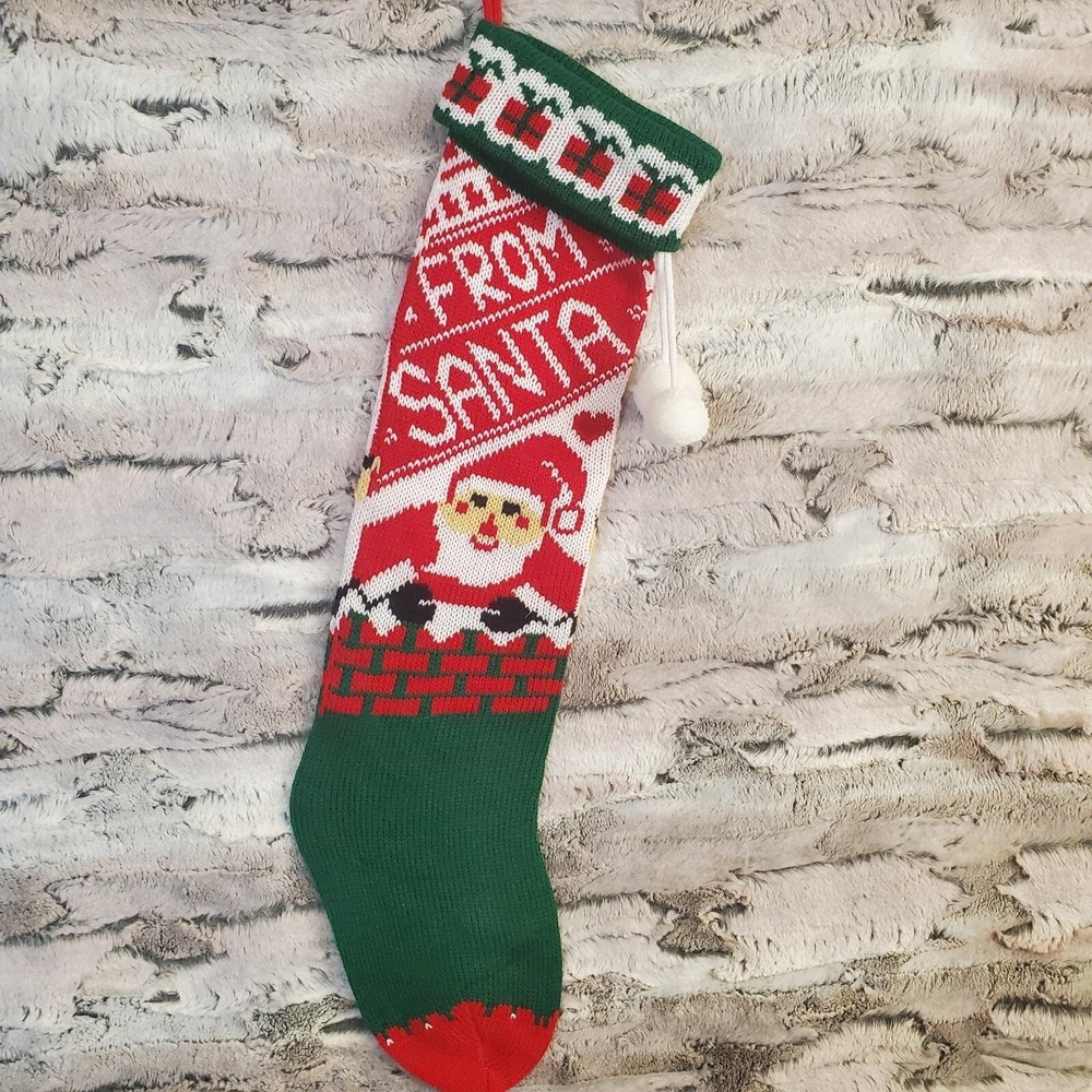 Vintage 70's / 80's FROM SANTA Woolworths 22" Christmas Knit Stocking PRISTINE